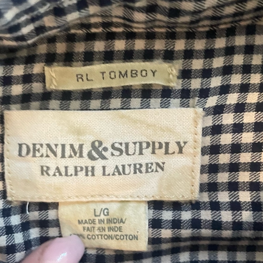 Ralph Lauren vintage brand blue and white gingham button down shirt 90s size L - Picture 2 of 3